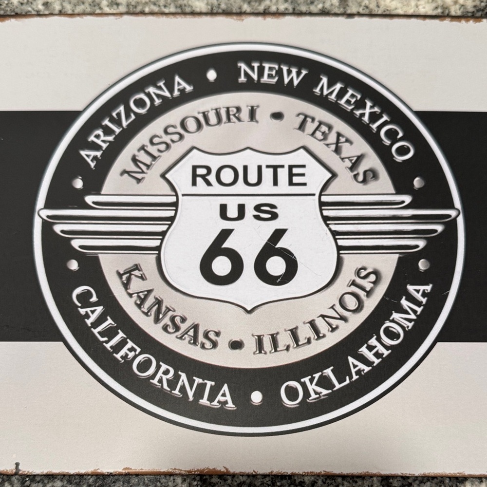 Vintage Route 66 Metal Sign - Black and White - Picture 3 of 10